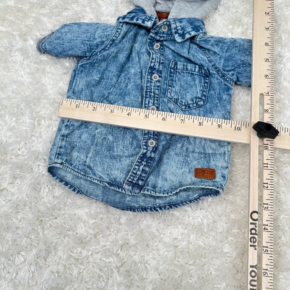 7 For All Mankind 12M Baby Boy's Denim Button Shirt Hoodie Casual Preppy - Picture 8 of 12